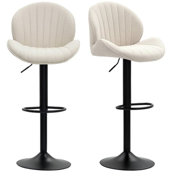 Sæt med 2 skalformede barstole med justerbar ryg- og fodstøtte, stålramme, beige