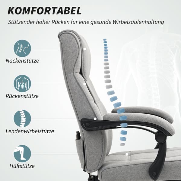 Kontorstol med massagefunktion Ergonomisk chefstol med lænefunktion Fodstøtte Grå