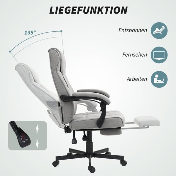 Kontorstol med massagefunktion Ergonomisk chefstol med lænefunktion Fodstøtte Grå