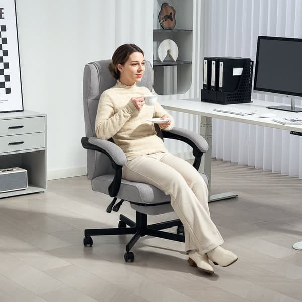 Kontorstol med massagefunktion Ergonomisk chefstol med lænefunktion Fodstøtte Grå