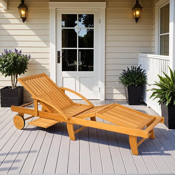 Solseng sammenleggbar hageseng i tre med sidebord, rull, 4-veis justerbar ryggstøtte i teak