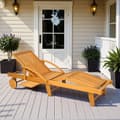 Miniatyrbilde 3 av 10: Solseng sammenleggbar hageseng i tre med sidebord, rull, 4-veis justerbar ryggstøtte i teak