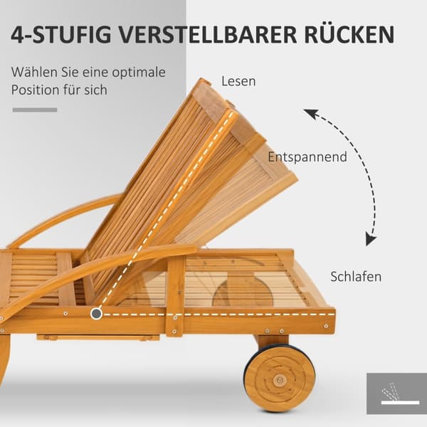 Solseng sammenleggbar hageseng i tre med sidebord, rull, 4-veis justerbar ryggstøtte i teak