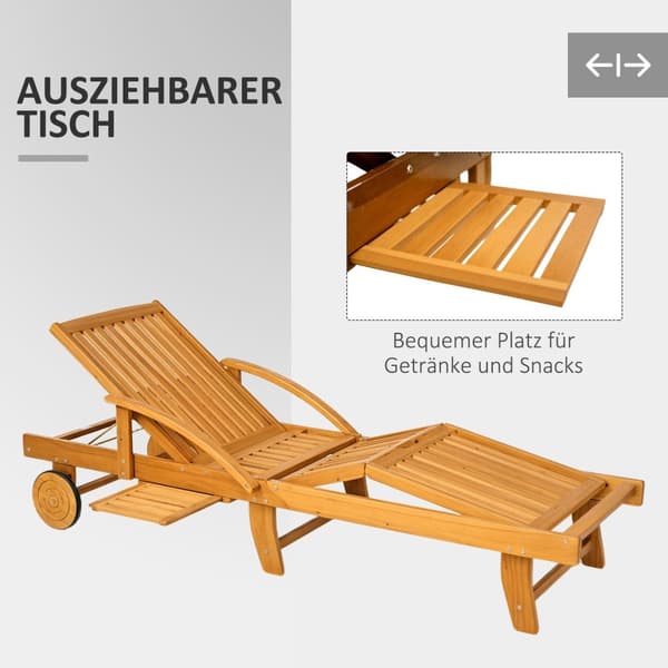 Solseng sammenleggbar hageseng i tre med sidebord, rull, 4-veis justerbar ryggstøtte i teak
