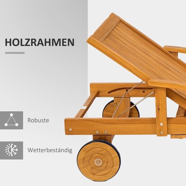 Solseng sammenleggbar hageseng i tre med sidebord, rull, 4-veis justerbar ryggstøtte i teak