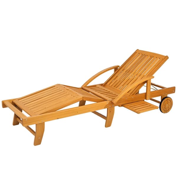 Solseng sammenleggbar hageseng i tre med sidebord, rull, 4-veis justerbar ryggstøtte i teak