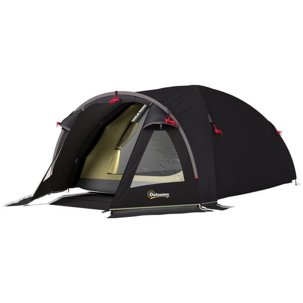 Campingtelt til 4 personer, letvægts, stabilt, UV 50+ tunneltelt med baldakin, sidedør og vindue, sort