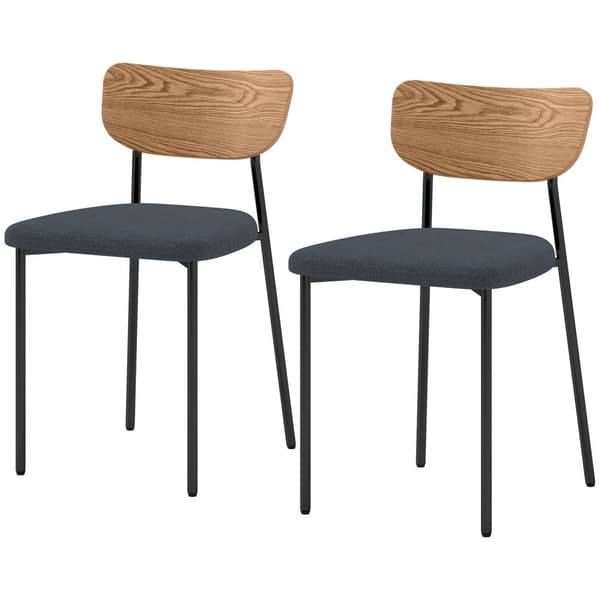 Sett med 2 spisestuestoler, linlook, armløs design, metallben, grå