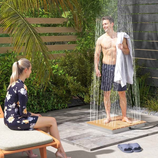 Gulvbruser havebruser med justerbart fodhjul aluminium op til 4 m springvandshøjde 70 x 55 cm naturtræ