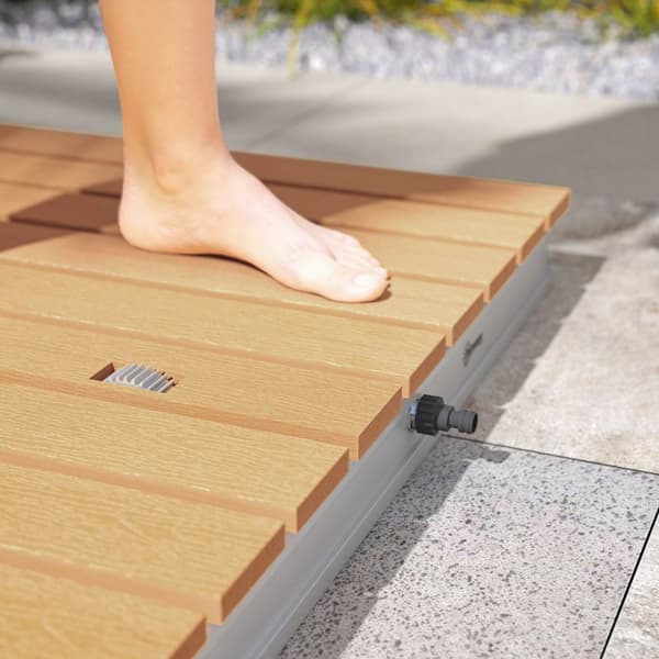 Gulvbruser havebruser med justerbart fodhjul aluminium op til 4 m springvandshøjde 70 x 55 cm naturtræ