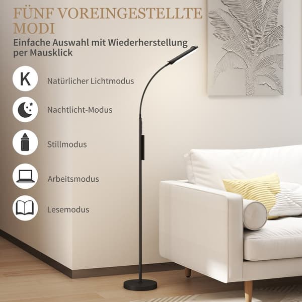LED gulvlampe, 5 tilstande, hukommelsesfunktion, justerbar lysstyrke, stål, sort