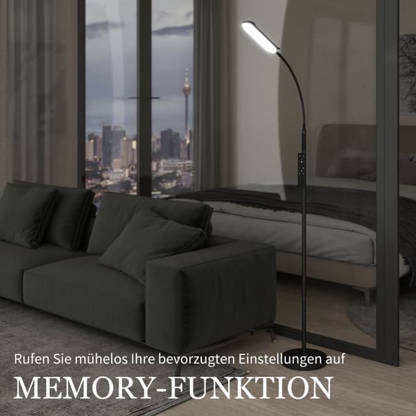 LED gulvlampe, 5 tilstande, hukommelsesfunktion, justerbar lysstyrke, stål, sort