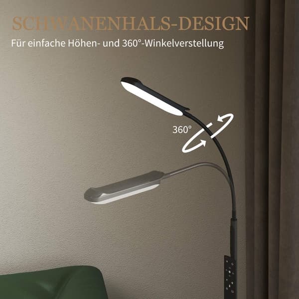 LED gulvlampe, 5 tilstande, hukommelsesfunktion, justerbar lysstyrke, stål, sort