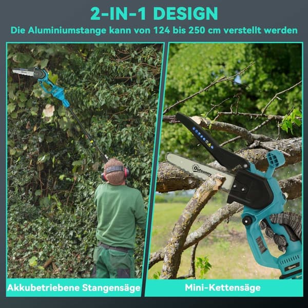 2-i-1 minikædesav 580W med 8000mAh batterisikkerhedslås 8 tommer 42 x 29 x 10,5 cm Blå