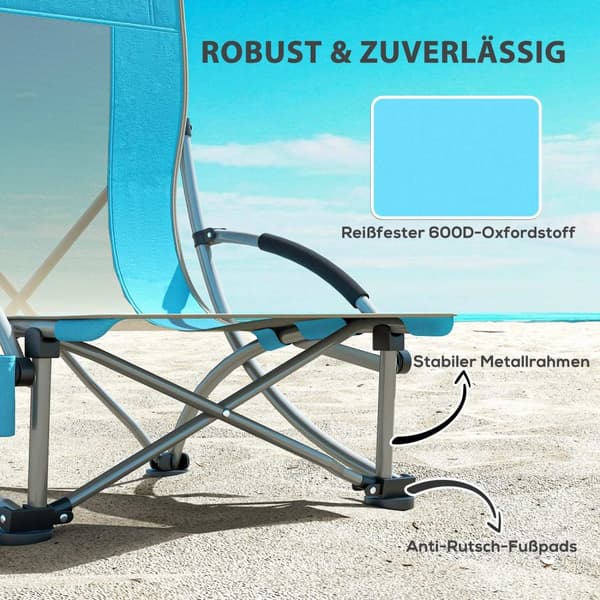 Sæt med 2 sammenklappelige campingstole med kopholder og mesh ryglæn op til 120 kg, blå
