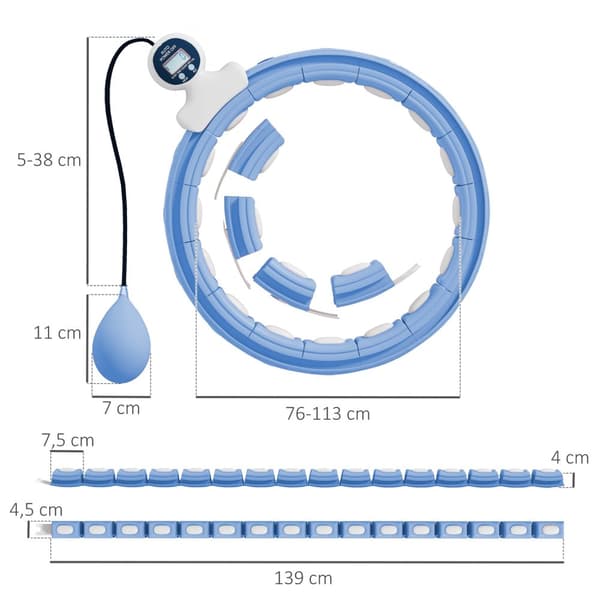 Smart Hula Hoop Voksne med vægtboldtæller 16 knob (76-113 cm) Lyseblå