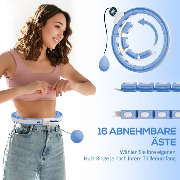 Smart Hula Hoop Voksne med vægtboldtæller 16 knob (76-113 cm) Lyseblå