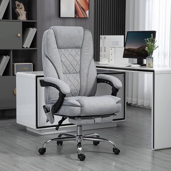Ergonomisk kontorstol med massagefunktion, fodstøtte, drejelig, rullebar, grå