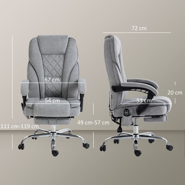 Ergonomisk kontorstol med massagefunktion, fodstøtte, drejelig, rullebar, grå