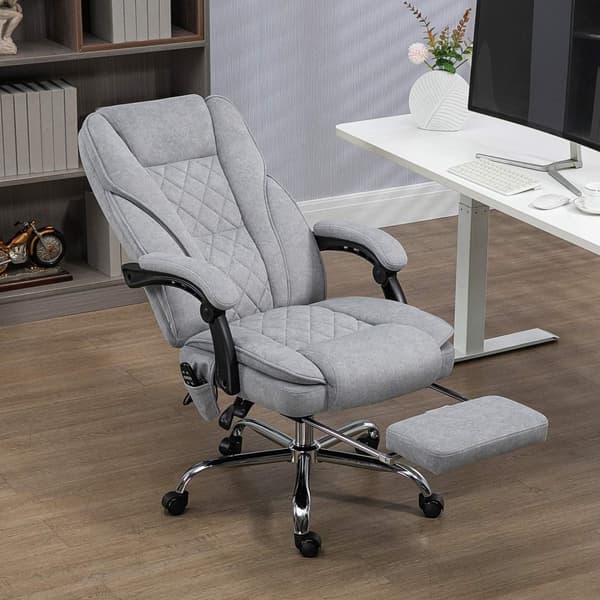 Ergonomisk kontorstol med massagefunktion, fodstøtte, drejelig, rullebar, grå