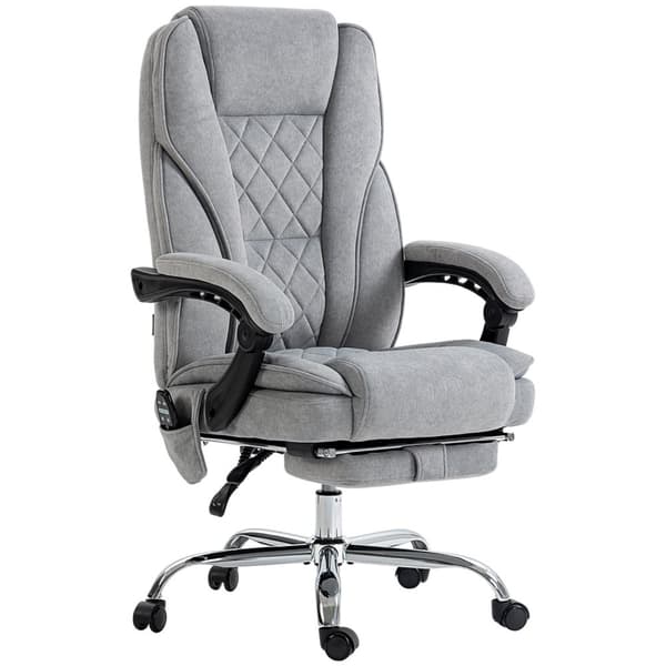 Ergonomisk kontorstol med massagefunktion, fodstøtte, drejelig, rullebar, grå