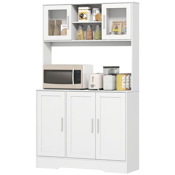 Køkkenskab, skandinavisk design, 4 skabe, justerbare hylder, glaslåger, åben plads, spånplade, MDF, hvid