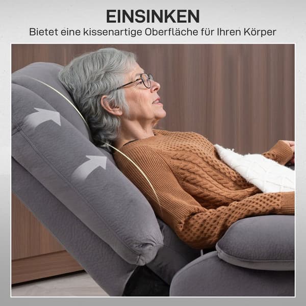 Tv-stol med ståhjælp, varme- og massagefunktion, fjernbetjening og sidelomme, mørkegrå