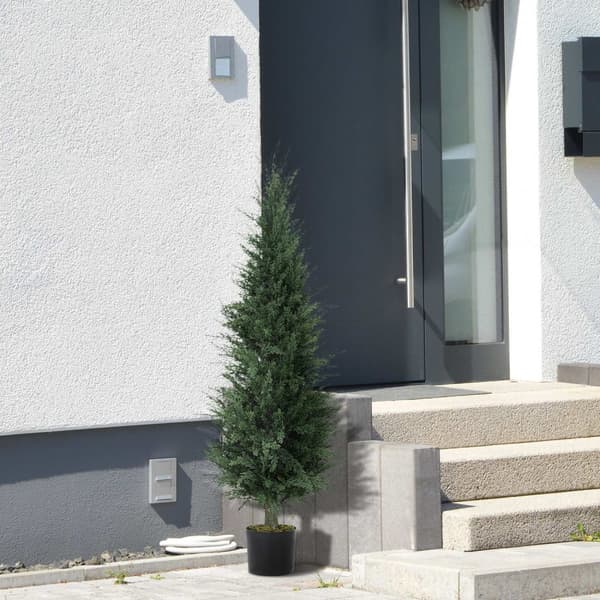 Kunstig cypres plante, 638 plastblade, med potte, UV-bestandig, grøn