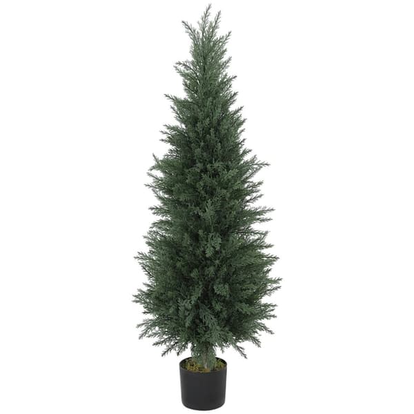 Kunstig cypres plante, 638 plastblade, med potte, UV-bestandig, grøn