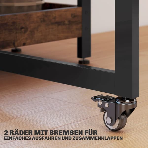 Sammenklappeligt spisebord i industrielt design, til op til 4 personer, åbne hylder, fleksibelt, metal, spånplade, brun