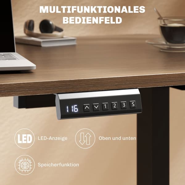 Elektrisk skrivebordsstel, højdejusterbar, med memory funktion, stål, sort