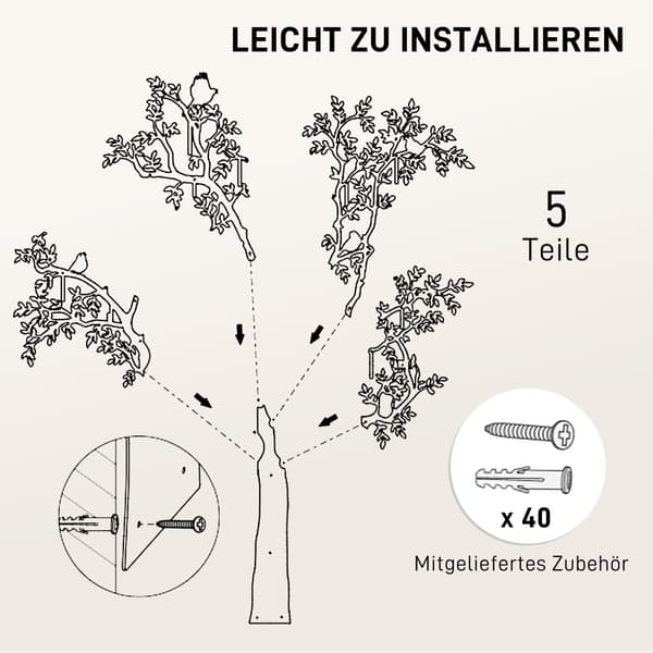 Væghængt knage, trædesign med fugle, sort