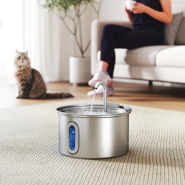 Kattefontæne 2,5L drikkefontæne til katte med støjsvag pumpe LED aktivt kulfilter 19,4 x 19,4 x 18,7 cm