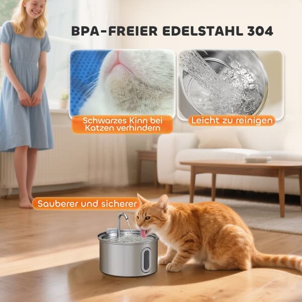 Kattefontæne 2,5L drikkefontæne til katte med støjsvag pumpe LED aktivt kulfilter 19,4 x 19,4 x 18,7 cm