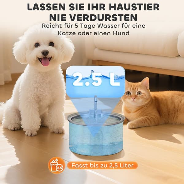 Kattefontæne 2,5L drikkefontæne til katte med støjsvag pumpe LED aktivt kulfilter 19,4 x 19,4 x 18,7 cm