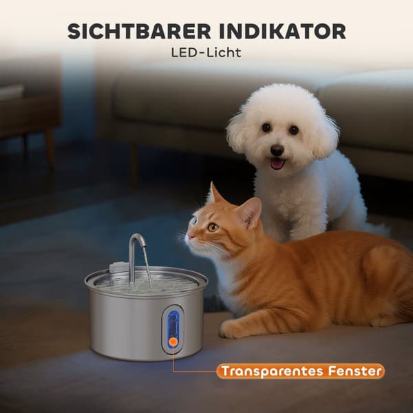 Kattefontæne 2,5L drikkefontæne til katte med støjsvag pumpe LED aktivt kulfilter 19,4 x 19,4 x 18,7 cm