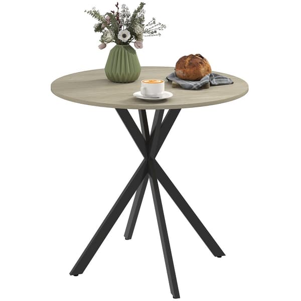Rundt kjøkkenbord, 80 cm, kompakt bordplate, sponplate, metall, hvit eik+svart