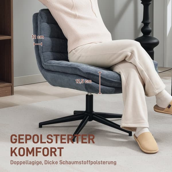 Drejelig kontorstol med bredt sæde, rummelig polstret stol til kontoret, arbejdsværelse, mørkegrå