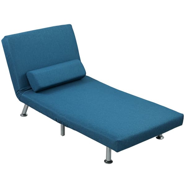 Sammenleggbar lenestol med sengefunksjon, sammenleggbar avslapningsstol i linlook, justerbar ryggstøtte, 75 x 70 x 75 cm, blå
