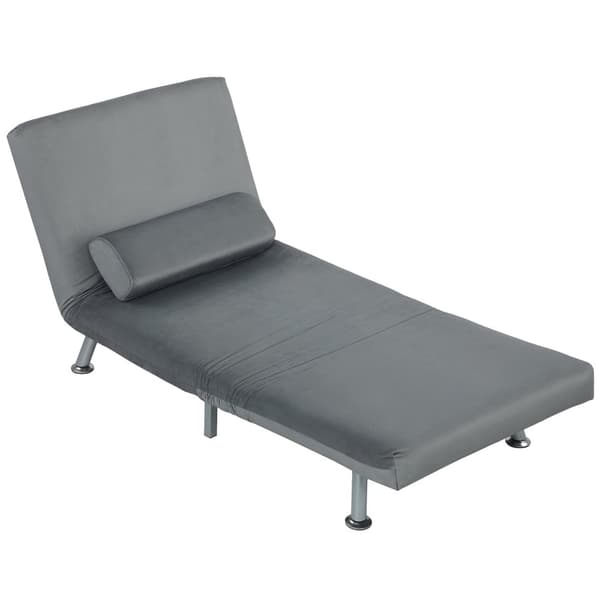Sammenklappelig lænestol med sengefunktion, foldbar hvilestol i fløjlslook, justerbart ryglæn, 75 x 70 x 75 cm, grå