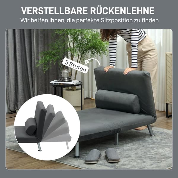 Sammenklappelig lænestol med sengefunktion, foldbar hvilestol i fløjlslook, justerbart ryglæn, 75 x 70 x 75 cm, mørkegrå