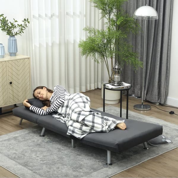 Sammenklappelig lænestol med sengefunktion, foldbar hvilestol i fløjlslook, justerbart ryglæn, 75 x 70 x 75 cm, mørkegrå