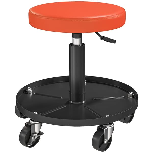 Værkstedsskammel med hjul, højdejusterbar fra 38-50cm, bæreevne op til 135 kg, Orange