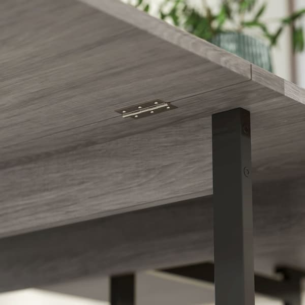 Sammenleggbart spisebord i industridesign, for inntil 4 personer, åpne hyller, fleksibelt, metall, sponplater, grå