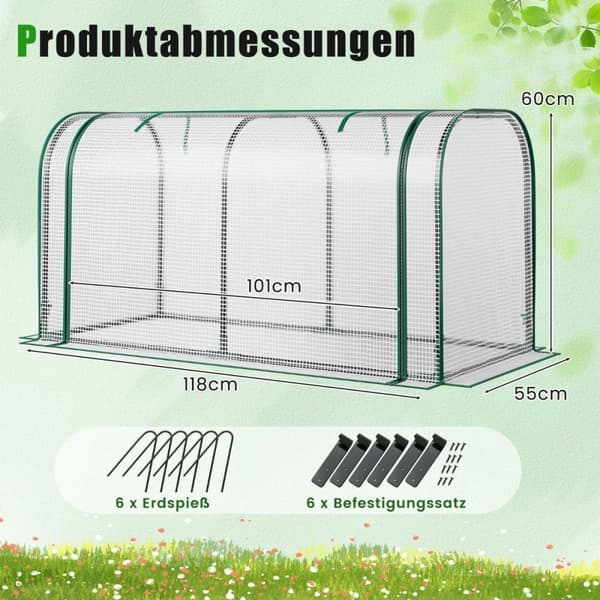 Mini kasvihuone, jossa vetoketjullinen ovi, PE kansi, 118x55x60 cm | CDON