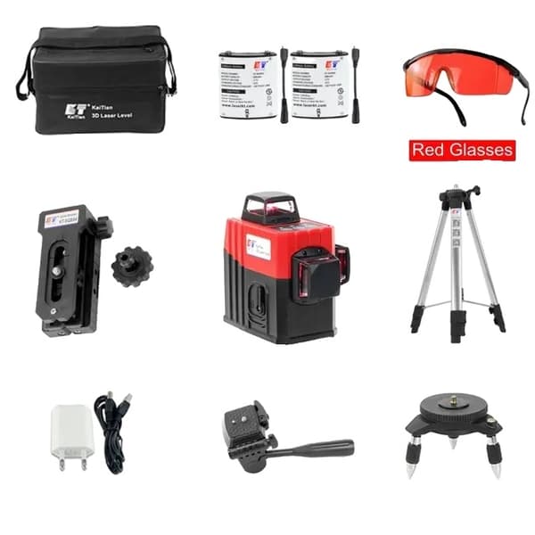 3D Laser Niveau, Selvnivellering, 360 Beslag Skråfunktion, 360 Laser Tripod