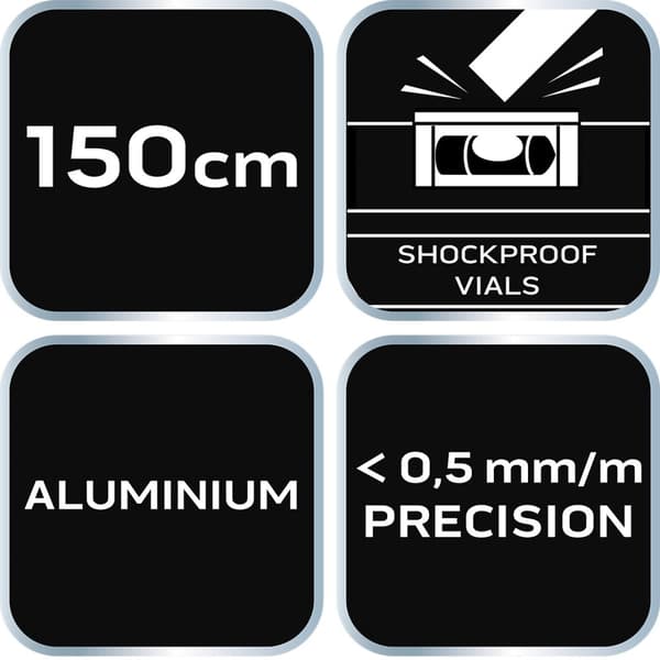 Aluminium vaterpas S 300, 3 hætteglas, 150 cm