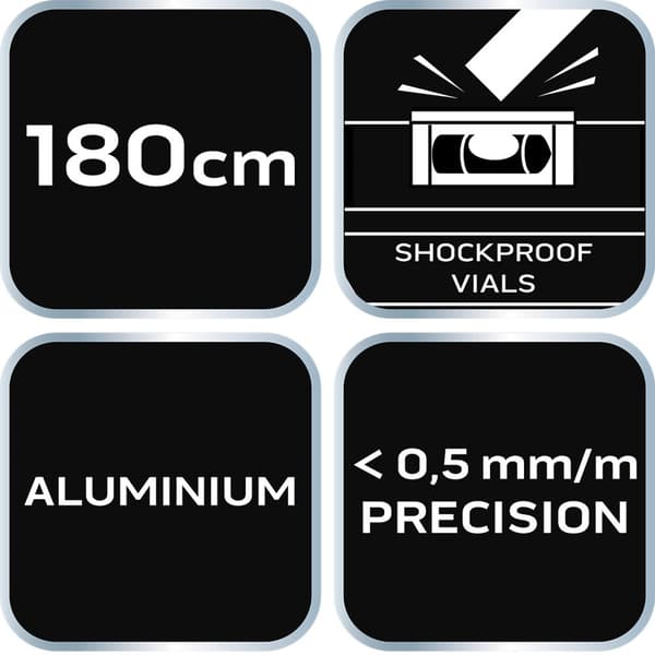 Aluminium vaterpas S 300, 3 hætteglas, 180 cm