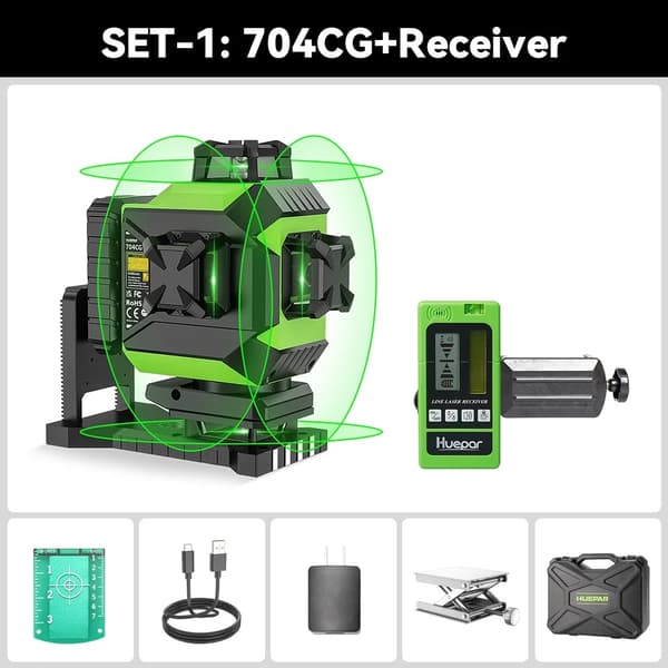 16 Linjers Laser Niveau, Selvnivellerende, 3,7V/6600mAh Batteri,Sæt2