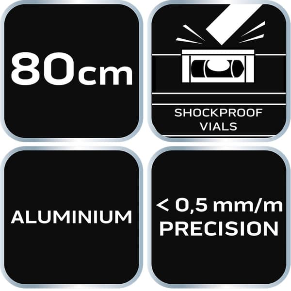 Aluminium vaterpas S 300, 3 hætteglas, 80 cm